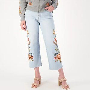 Charlee Wide Leg Embroidered Maui Crop Jeans